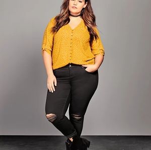 Marigold Yellow Polkadot Georgette Button Front